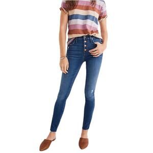 Madewell 10" High Rise Skinny Button Fly Distressed Blue Jeans denim